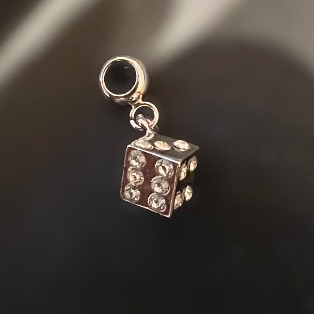 Silver Dice  Rhinestone Charm - Picture 2 of 2